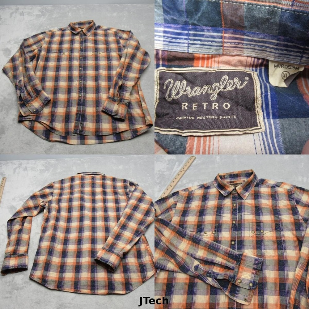 Wrangler Retro Shirt Mens XL Brown Pearl Snap Plaid Cowboy Southwestern VTG